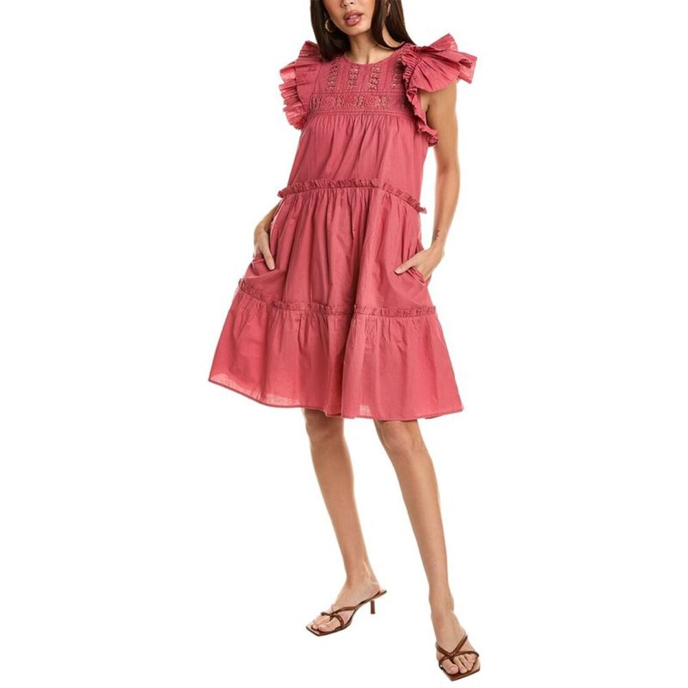 Sea New York Pink Ruffle-Sleeve Midi Dress
